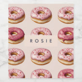 Monogram gepersonaliseerd roze donutpatroon wijn etiket (Enkel label)