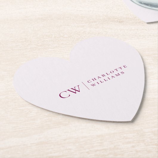 Monogram gepersonaliseerd roze hartpapier Onderzet Kartonnen Onderzetters (Gekanteld)