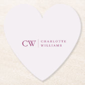 Monogram gepersonaliseerd roze hartpapier Onderzet Kartonnen Onderzetters (Voorkant)