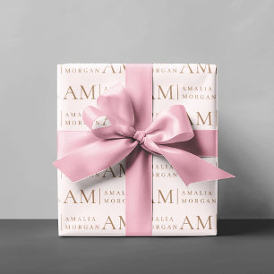 Monogram gepersonaliseerd roze Initiaal en naam Cadeaupapier