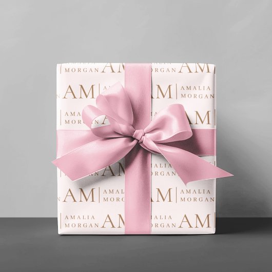 Monogram gepersonaliseerd roze Initiaal en naam Cadeaupapier