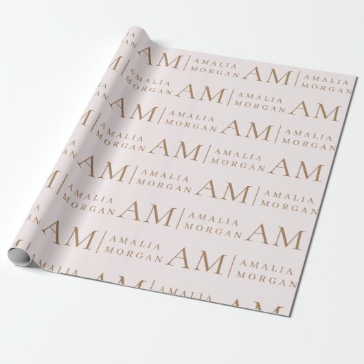 Monogram gepersonaliseerd roze Initiaal en naam Cadeaupapier (Uitgerold)