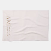 Monogram gepersonaliseerd roze Initiaal en naam Theedoek (Horizontaal)