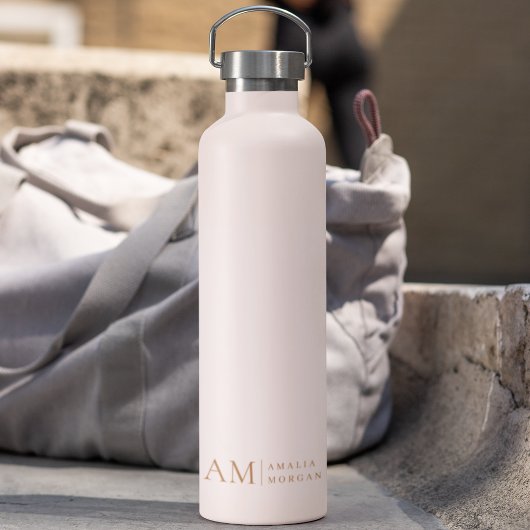 Monogram gepersonaliseerd roze Initiaal en naam Waterfles