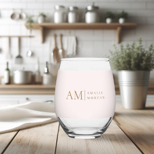 Monogram gepersonaliseerd roze Initiaal en naam Wijnglas Zonder Voet