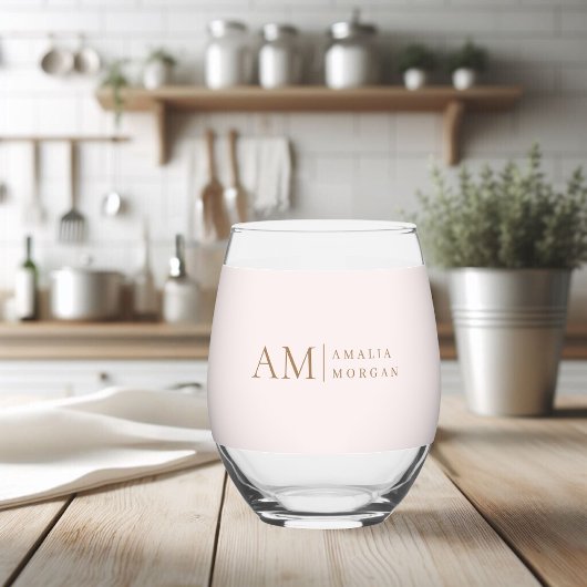 Monogram gepersonaliseerd roze Initiaal en naam Wijnglas Zonder Voet