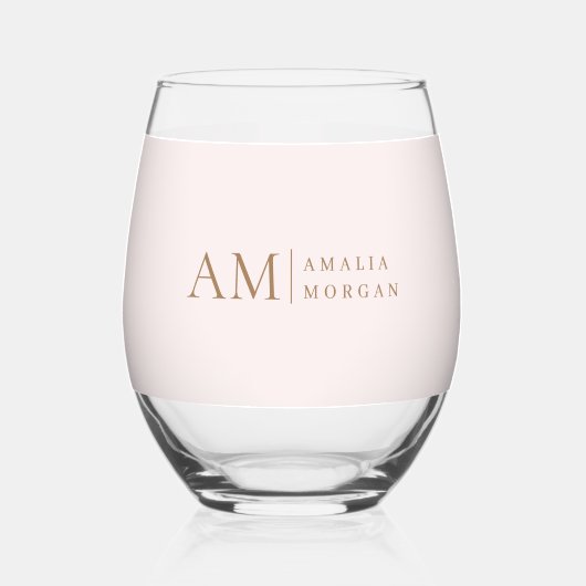 Monogram gepersonaliseerd roze Initiaal en naam Wijnglas Zonder Voet (Achterkant)