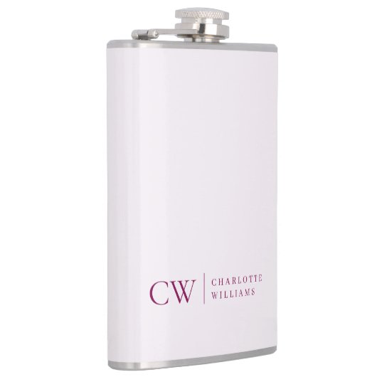 Monogram gepersonaliseerd roze Initiaal & naamkolf Heupfles (Rechts)