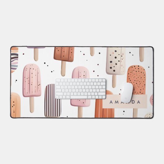 Monogram Gepersonaliseerd Schattige Popsicle Patro Bureaumat (Keyboard & Muis)