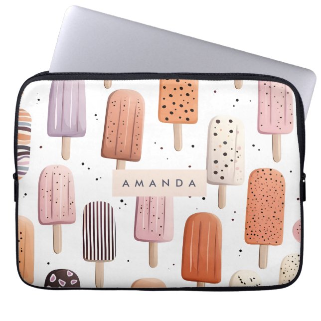 Monogram Gepersonaliseerd Schattige Popsicle Patro Laptop Sleeve (Voorkant)