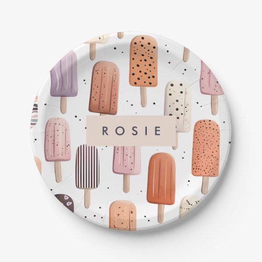 Monogram Gepersonaliseerd Schattige Popsicle Patro Papieren Bordje (Voorkant)