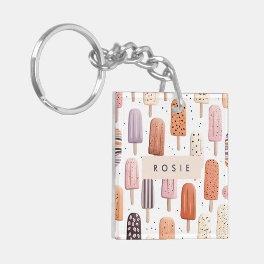 Monogram Gepersonaliseerd Schattige Popsicle Patro Sleutelhanger (Voorkant Links)
