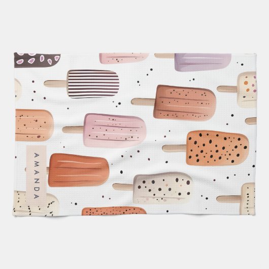 Monogram Gepersonaliseerd Schattige Popsicle Patro Theedoek (Horizontaal)