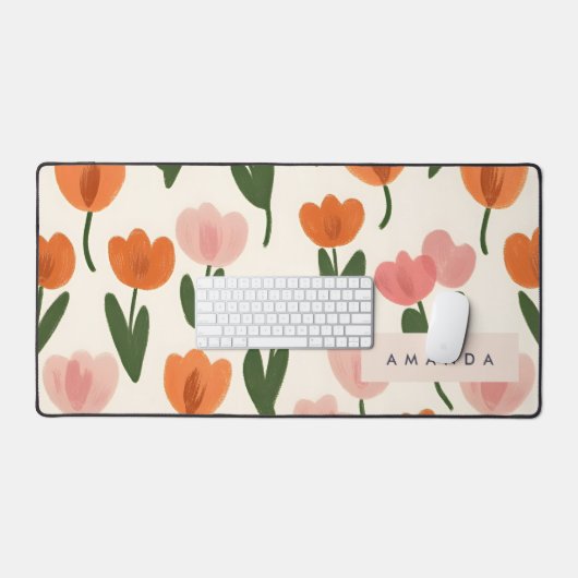 Monogram Gepersonaliseerd Schattige Spring Tulip P Bureaumat (Keyboard & Muis)