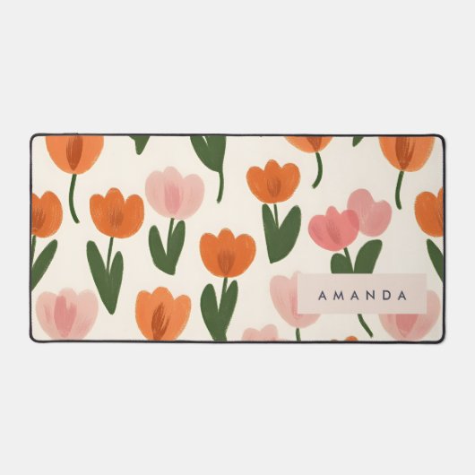 Monogram Gepersonaliseerd Schattige Spring Tulip P Bureaumat (Voorkant)