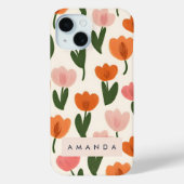 Monogram Gepersonaliseerd Schattige Spring Tulip P Case-Mate iPhone Case (Achterkant)
