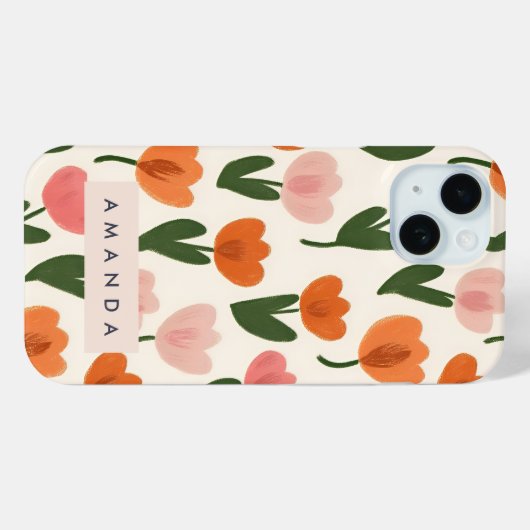 Monogram Gepersonaliseerd Schattige Spring Tulip P Case-Mate iPhone Case (Achterkant (horizontaal))