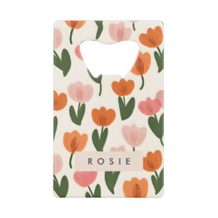 Monogram Gepersonaliseerd Schattige Spring Tulip P Creditkaart Flessenopener