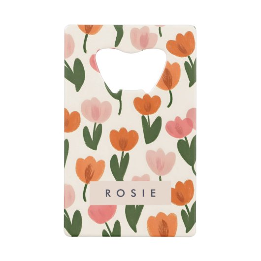Monogram Gepersonaliseerd Schattige Spring Tulip P Creditkaart Flessenopener (Voorkant)
