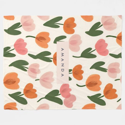 Monogram Gepersonaliseerd Schattige Spring Tulip P Fleece Deken (Voorkant (Horizontaal))