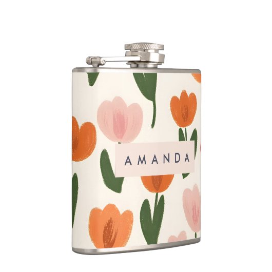 Monogram Gepersonaliseerd Schattige Spring Tulip P Heupfles (Rechts)