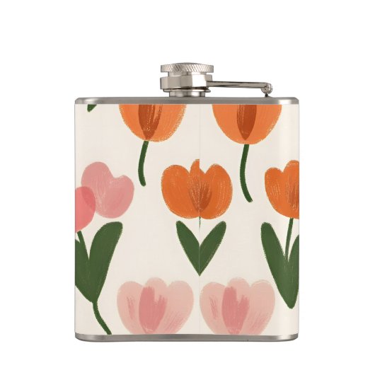 Monogram Gepersonaliseerd Schattige Spring Tulip P Heupfles (Achterkant)