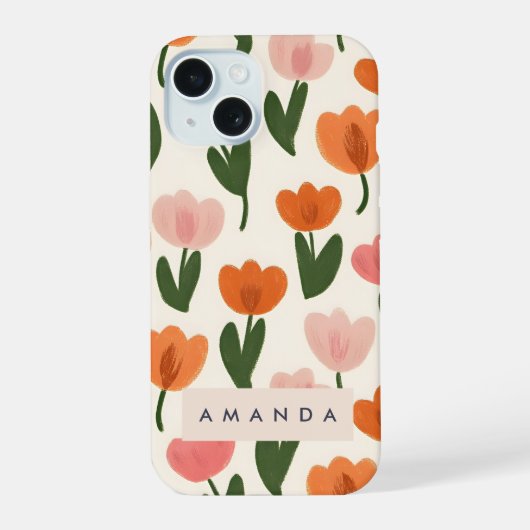 Monogram Gepersonaliseerd Schattige Spring Tulip P iPhone 15 Case (Achterkant)