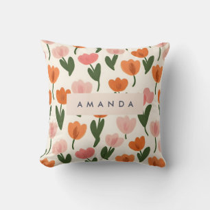 Monogram Gepersonaliseerd Schattige Spring Tulip P Kussen