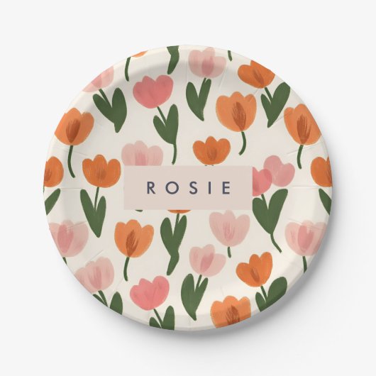 Monogram Gepersonaliseerd Schattige Spring Tulip P Papieren Bordje (Voorkant)