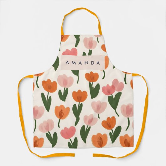 Monogram Gepersonaliseerd Schattige Spring Tulip P Schort (Voorkant)