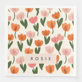 Monogram Gepersonaliseerd Schattige Spring Tulip P Servet