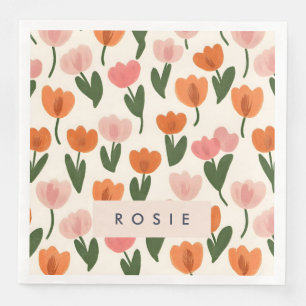 Monogram Gepersonaliseerd Schattige Spring Tulip P Servet