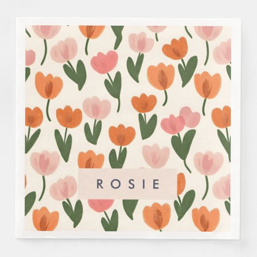 Monogram Gepersonaliseerd Schattige Spring Tulip P Servet (Voorkant)