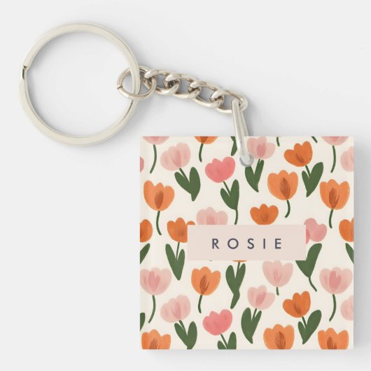 Monogram Gepersonaliseerd Schattige Spring Tulip P Sleutelhanger (Voorkant)