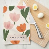 Monogram Gepersonaliseerd Schattige Spring Tulip P Theedoek (Quarter Fold)