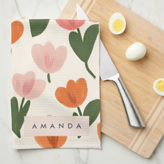 Monogram Gepersonaliseerd Schattige Spring Tulip P Theedoek (Quarter Fold)