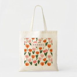Monogram Gepersonaliseerd Schattige Spring Tulip P Tote Bag