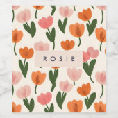 Monogram Gepersonaliseerd Schattige Spring Tulip P Wijn Etiket (Enkel label)
