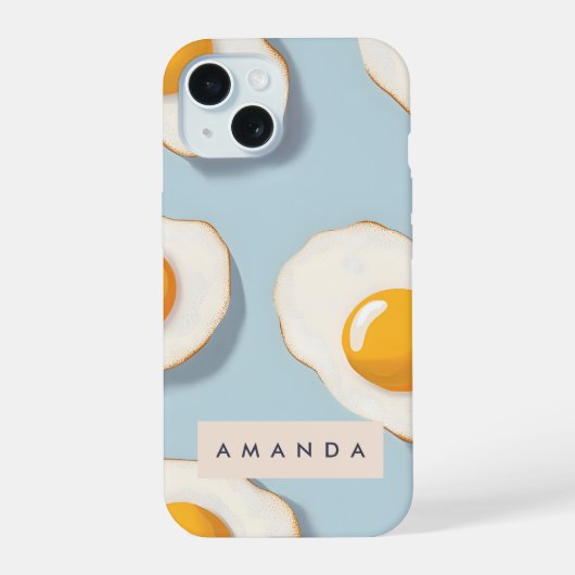 Monogram Gepersonaliseerd Sunny Side Up Egg Patroo iPhone 15 Case (Achterkant)