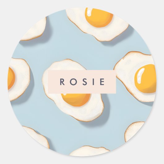 Monogram Gepersonaliseerd Sunny Side Up Egg Patroo Ronde Sticker (Voorkant)