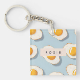 Monogram Gepersonaliseerd Sunny Side Up Egg Patroo Sleutelhanger