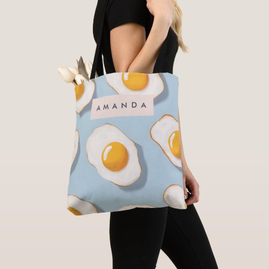 Monogram Gepersonaliseerd Sunny Side Up Egg Patroo Tote Bag (Dichtbij)