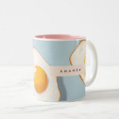 Monogram Gepersonaliseerd Sunny Side Up Egg Patroo Tweekleurige Koffiemok (Voorkant rechts)