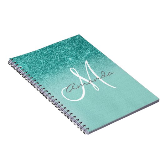 Monogram Gepersonaliseerd Turquoise Ombre Gift Notitieboek (Rechterzijde)