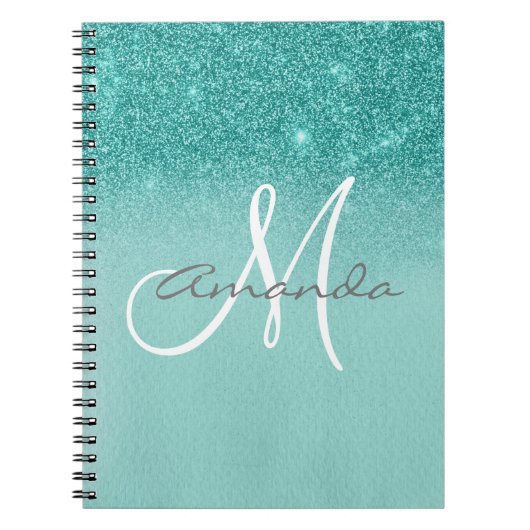 Monogram Gepersonaliseerd Turquoise Ombre Gift Notitieboek (Voorkant)