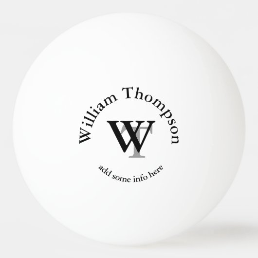 Monogram . gepersonaliseerd wit pingpongbal (Voorkant)