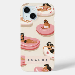 Monogram Gepersonaliseerd Zomer Zwembad Float Patr iPhone 15 Case