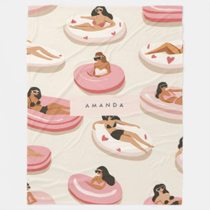 Monogram Gepersonaliseerd Zomer Zwembad Float Patr Fleece Deken