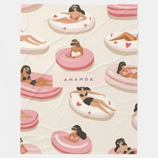 Monogram Gepersonaliseerd Zomer Zwembad Float Patr Fleece Deken (Voorkant)