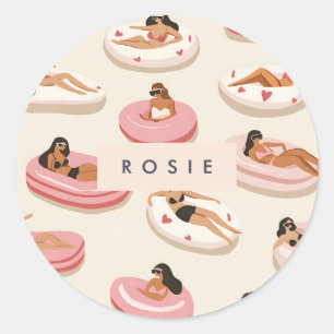 Monogram Gepersonaliseerd Zomer Zwembad Float Patr Ronde Sticker